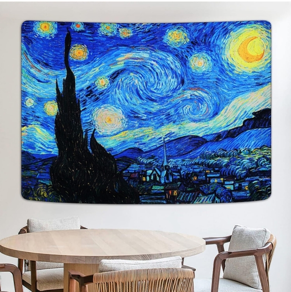 Black Light Starry Night Vincent Van Gogh Big Wall Tapestry UV Blacklight New - Picture 2 of 11